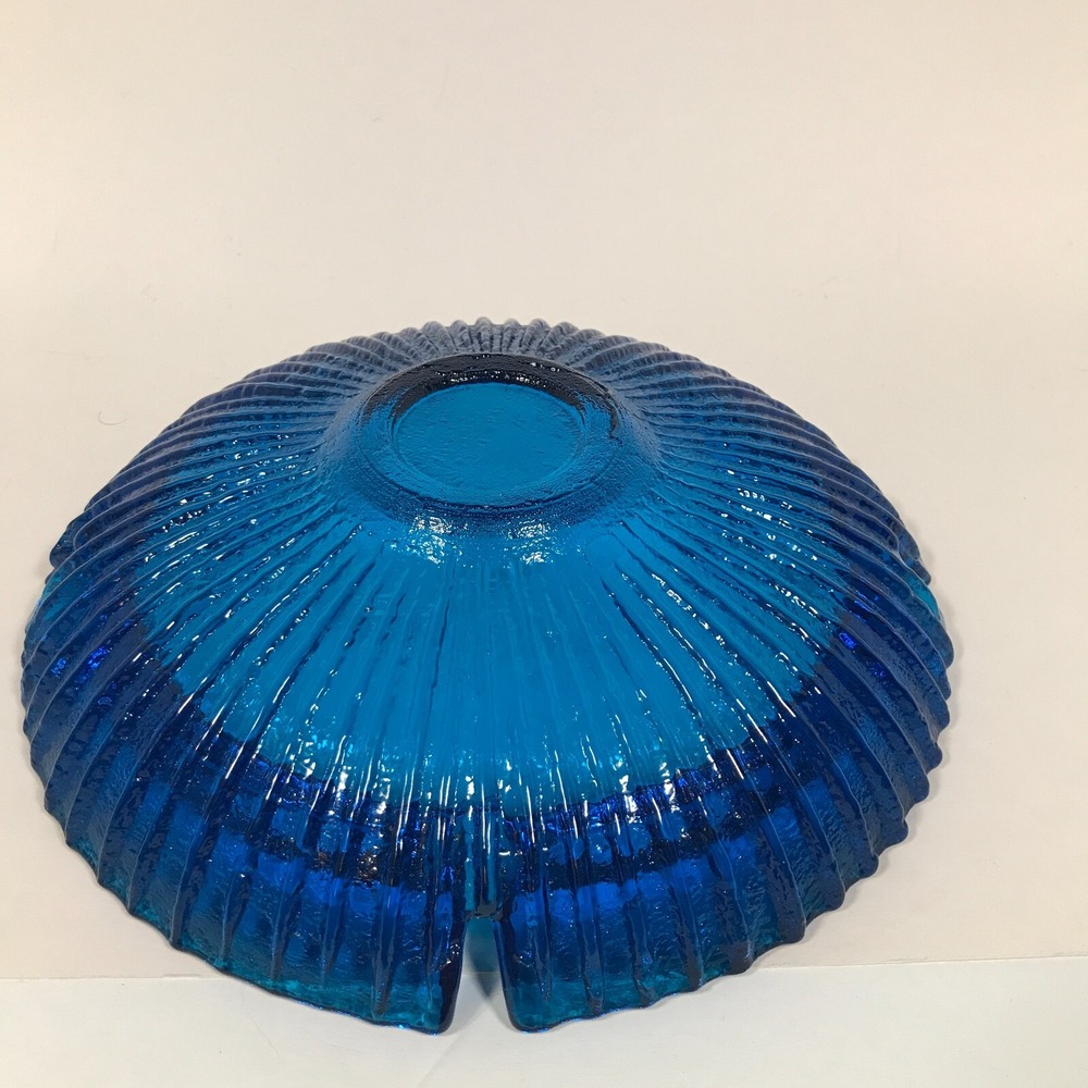 Blenko Label Mid Century Chunky Blue Sun Burst 4 Slot Ashtray 8.75 Inch Vintage‎ - Picture 2 of 12
